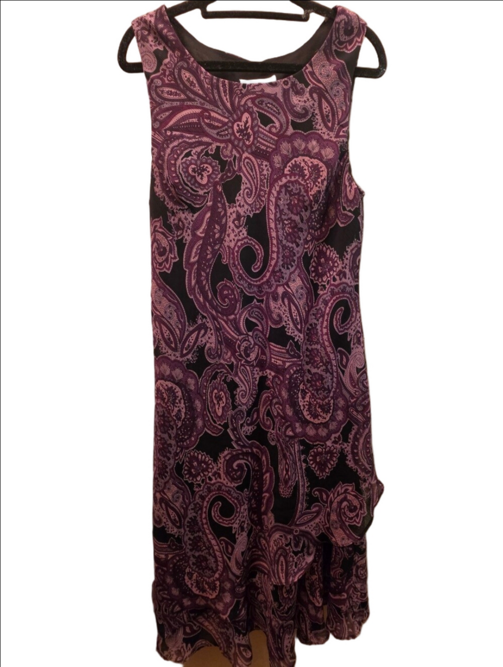 Studio I Paisley Tiered Midi Dress Purple Black Size 14 Boho Y2K